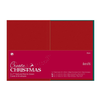 Docraft: 5 x 7" Cards & Envelopes Textured (50pk 240gsm) - Red & Green